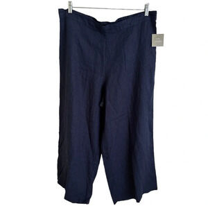 NWT For Cynthia Womens XL 100% Linen Navy Blue Wide Leg Pants Beachy Summer New